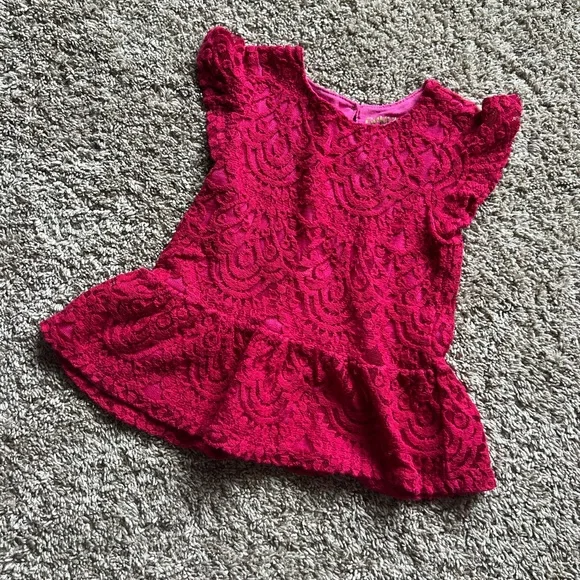 Genuine Kids by Oshkosh Toddler Girl Bright Pink Lace Peplum Top Size 3t - Picture 1 of 4